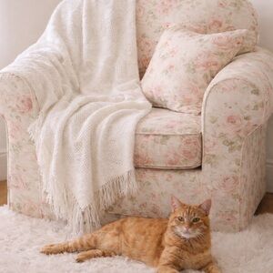 Vintage Cottagecore Cotton Throw with Heart, Apple and Home Design Romantic